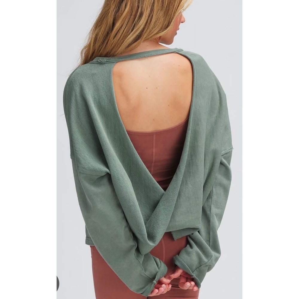 Free People See You Tonight Pullover Women's Sage Green Open Back Size Large
